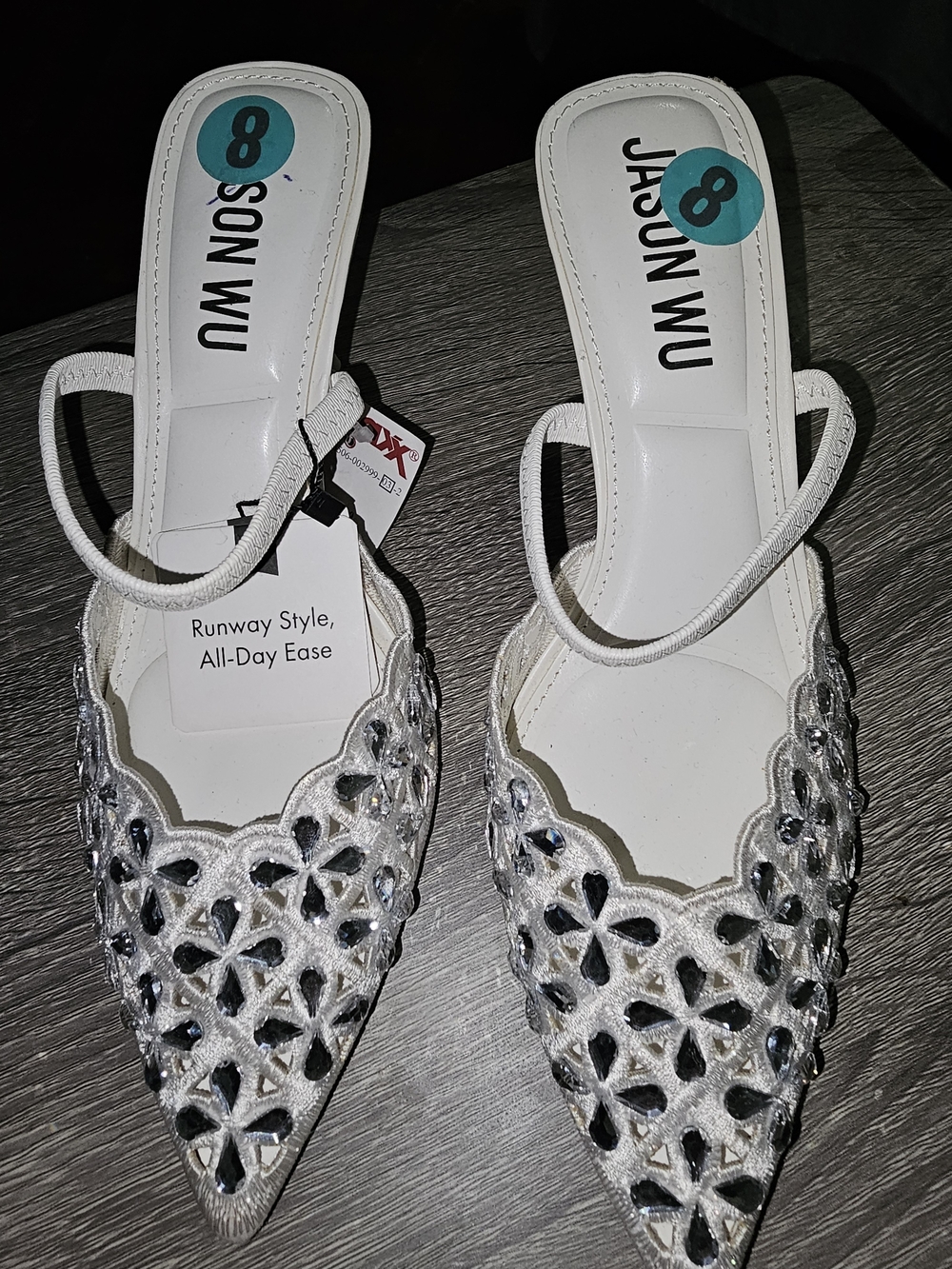 Jason Wu White Embellished Pointed Toe Slip-On Mules